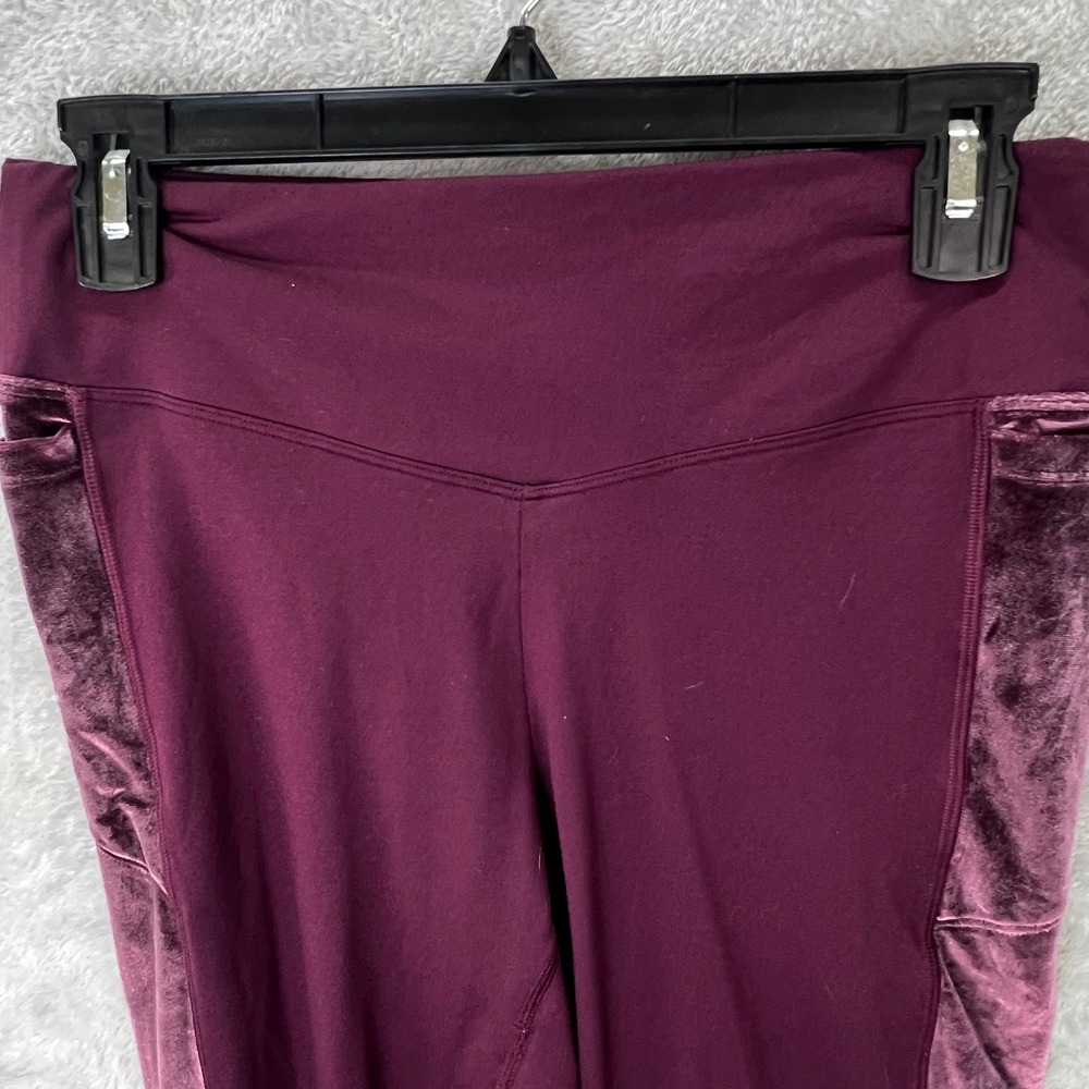 PINK Victoria's Secret Cozy Burgundy High Rise Velvet Trim Leggings with Pockets
